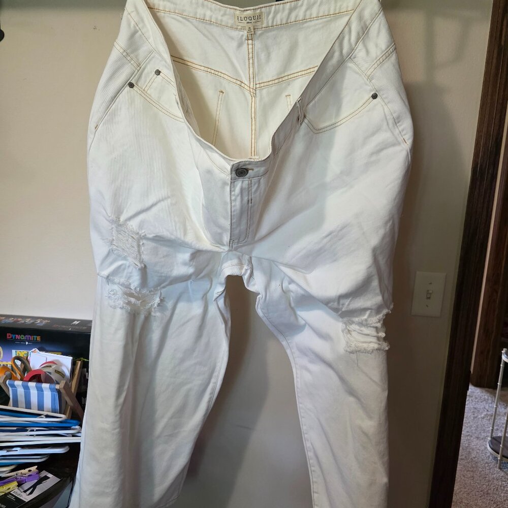 Eloquii 26 white ripped wide-leg jeans
